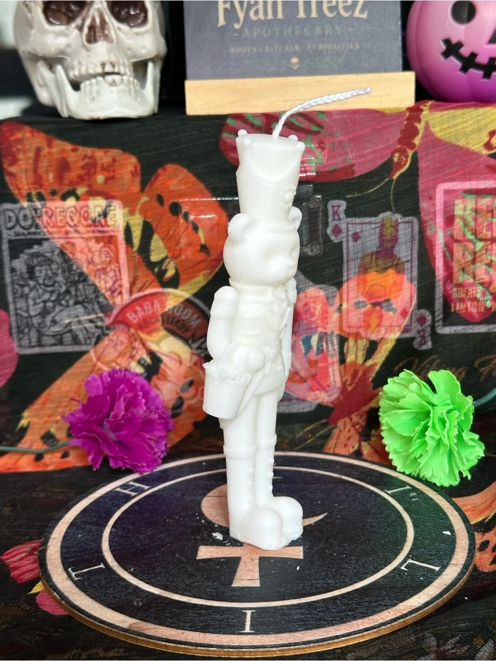 Handmade Bear Nutcracker Candle – White Holiday Soldier Candle